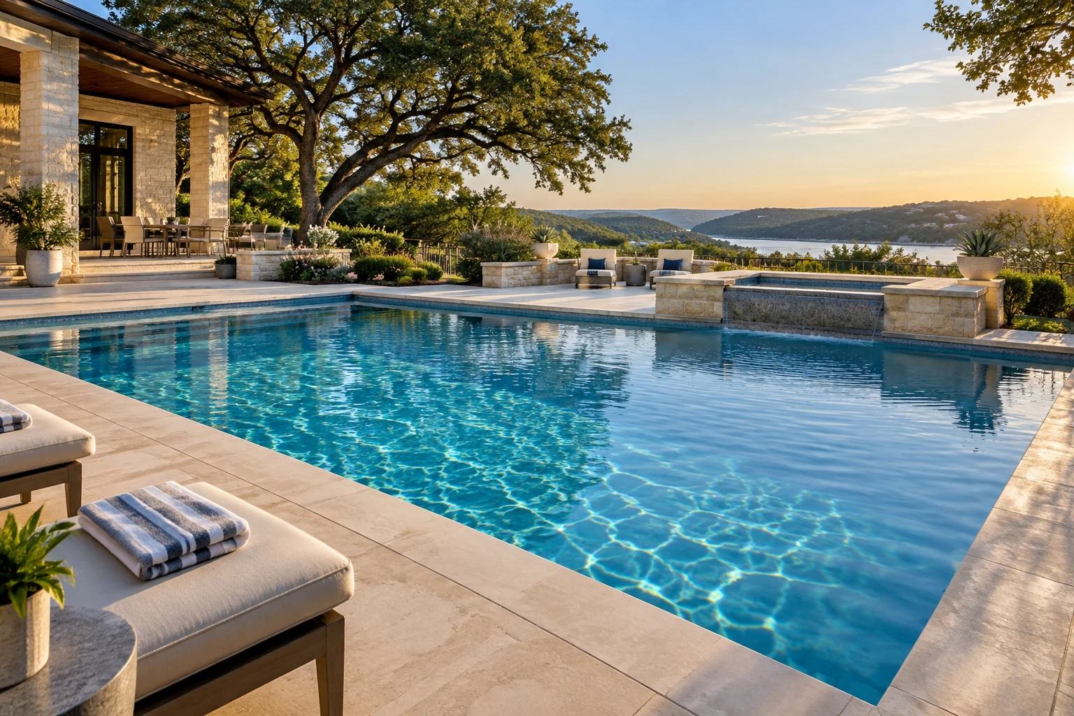 Spotless professionally maintained pool at a Central Texas home