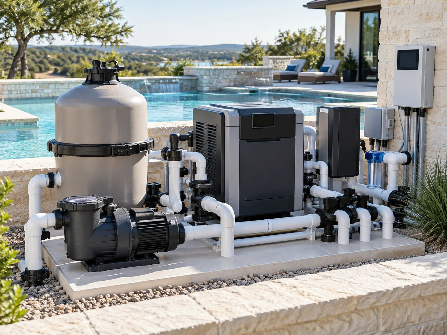 Complete professionally installed residential pool equipment system