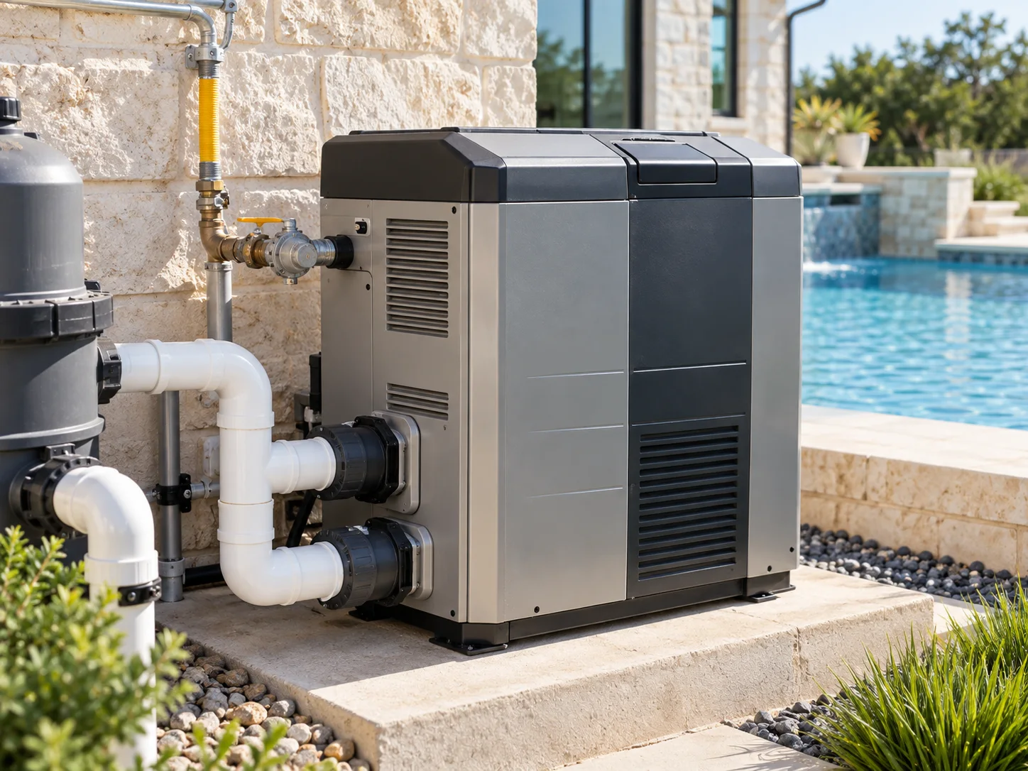 Professionally installed swimming pool heater and plumbing